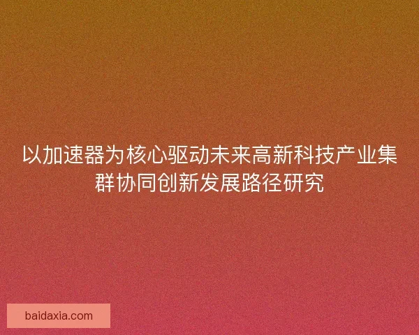 以加速器为核心驱动未来高新科技产业集群协同创新发展路径研究